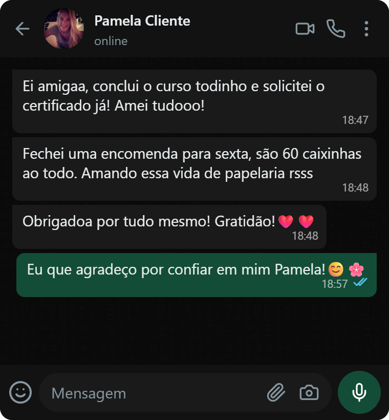 Depoimento Pamela — 60 caixinhas vendidas